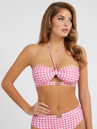 Guess All Over Print Bandeau Kadın Bikini Bra Pembe | TR-199639