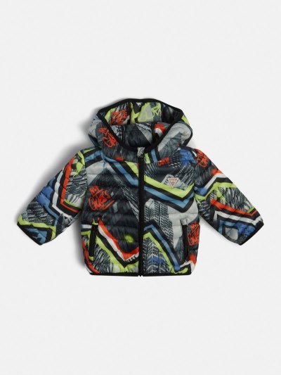 Guess All Over Print Çocuk Puffer Jacket Gri | TR-578240