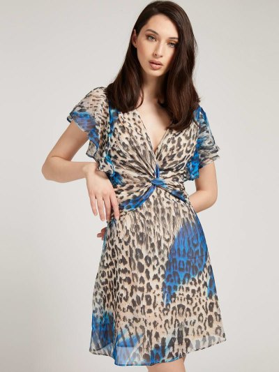 Guess All-over Print Ruffle Kadın Elbise Animalier | TR-081414