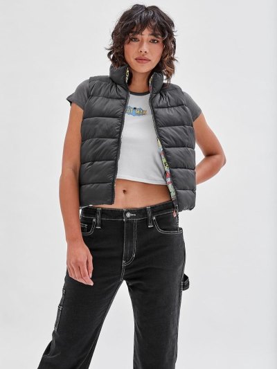 Guess Batman Reversible Kadın Puffer Vest Siyah | TR-717331