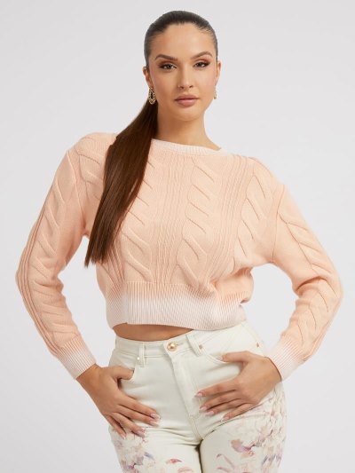 Guess Cable Knit Crop Kadın Kazak Pembe | TR-068407