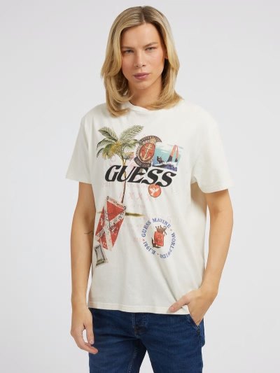 Guess Collage Print Erkek Tişört Beyaz | TR-842842