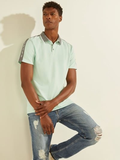 Guess Contrasting Polo Erkek Polo Gömlek Teal | TR-100629