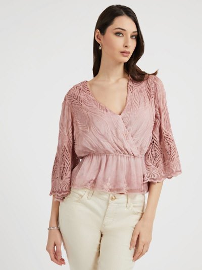 Guess Crinkle Embroidered Kadın Üstler Pembe | TR-641896