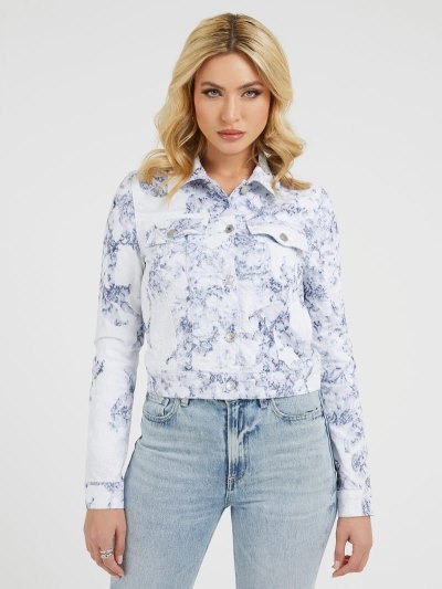 Guess Cropped Floral Kadın Ceket Mavi | TR-009846