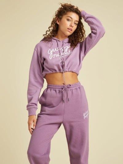 Guess Cropped Kadın Kapüşonlu Sweatshirt Lilac | TR-733078