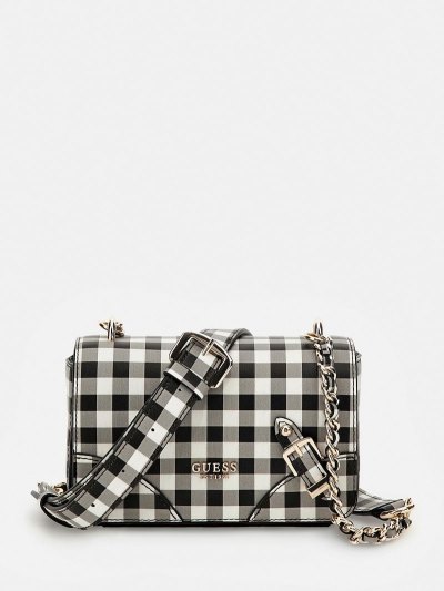 Guess Didi Gingham Print Mini Kadın Çapraz Askılı Çanta Siyah | UJ9Q196U