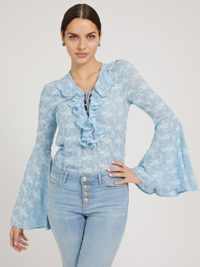 Guess Embroidered Kadın Bluz Mavi | TR-431286