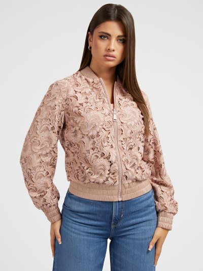 Guess Embroidered Kadın Bombacı Ceket Pembe | TR-625397