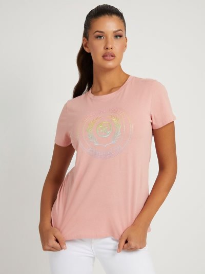 Guess Embroidered Logo Kadın Tişört Pembe | TR-168032