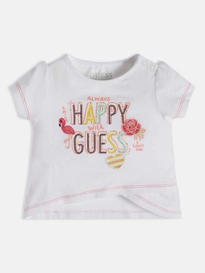 Guess Embroidered Logo Çocuk Tişört Beyaz | TR-728228