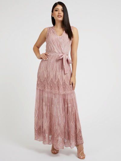 Guess Embroidered Long Kadın Elbise Pembe | TR-315781