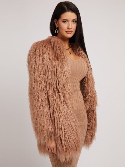 Guess Faux Fur Kadın Ceket Bej Rengi | TR-025734