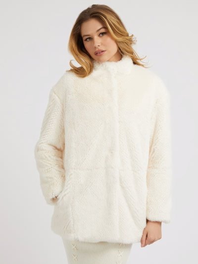 Guess Faux Fur Kadın Kaban Beyaz | TR-062574