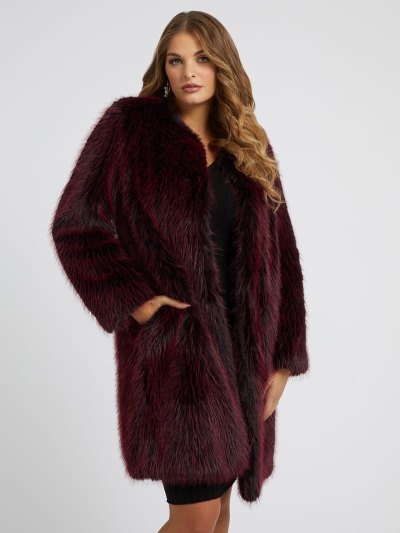 Guess Faux Fur Kadın Kaban Bordo | TR-580561