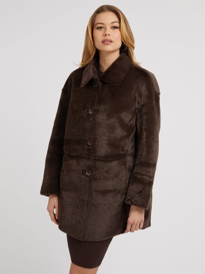 Guess Faux Fur Kadın Kaban Kahverengi | TR-773655