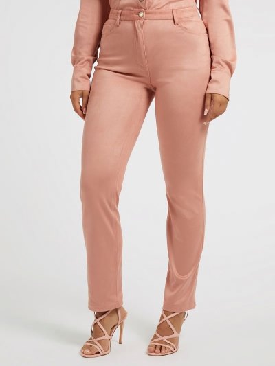 Guess Faux Süet Düz Kadın Pantolonlar Pembe | TR-081204