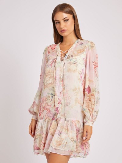 Guess Floral Print Kadın Elbise Pembe | TR-940588