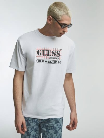 Guess Front Logo Erkek Tişört Beyaz | TR-329379