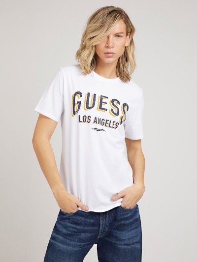 Guess Front Logo Erkek Tişört Beyaz | TR-496258