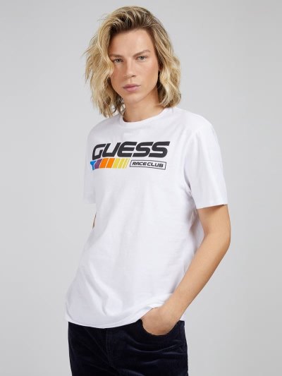 Guess Front Logo Erkek Tişört Beyaz | TR-953429