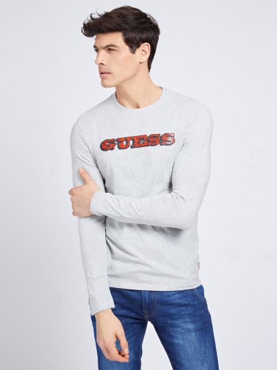 Guess Front Logo Erkek Tişört Gri | TR-276351