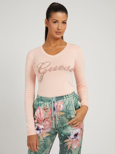 Guess Front Logo Kadın Kazak Pembe | TR-992662