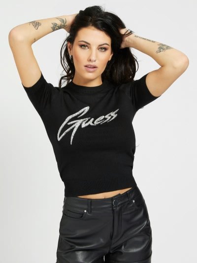 Guess Front Logo Kadın Kazak Siyah | TR-021702