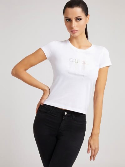 Guess Front Logo Kadın Tişört Beyaz | TR-081449