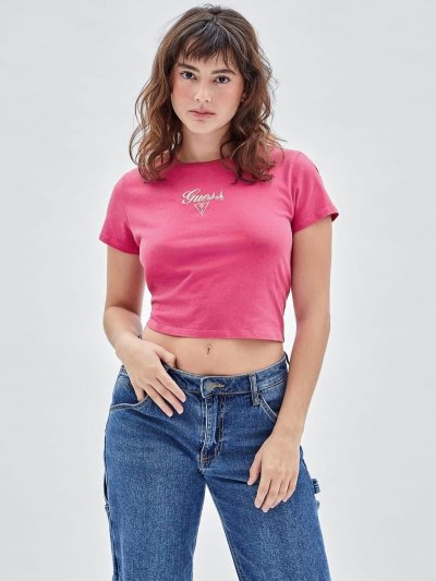 Guess Front Logo Kadın Tişört Pembe | TR-033831