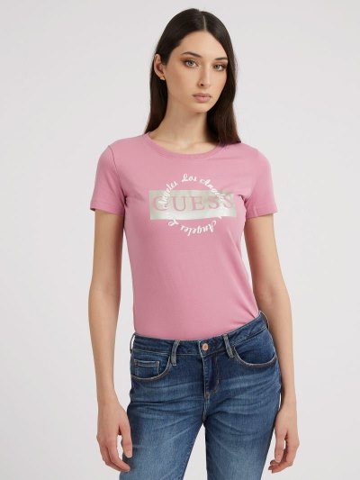 Guess Front Logo Kadın Tişört Pembe | TR-759243