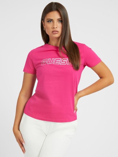 Guess Front Logo Kadın Tişört Pembe | TR-875947