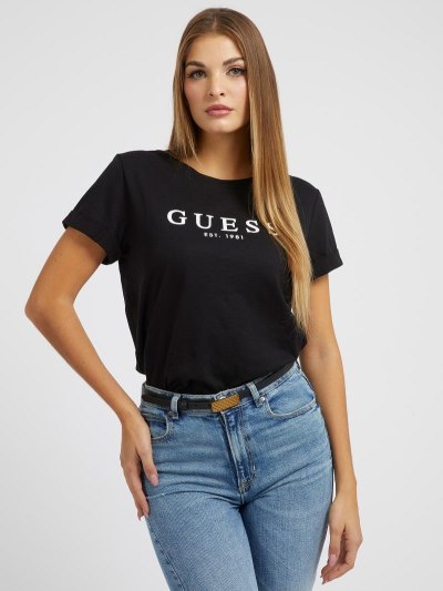 Guess Front Logo Kadın Tişört Siyah | TR-387373