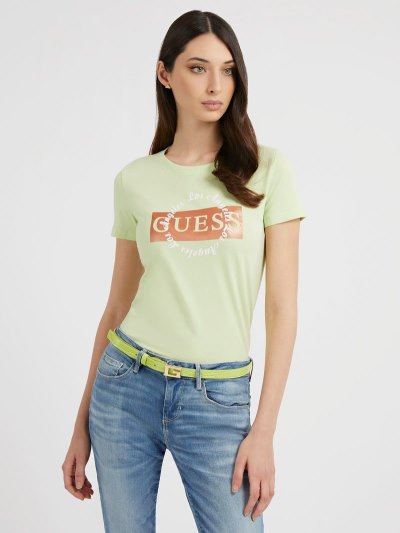 Guess Front Logo Kadın Tişört Yeşil | TR-580658