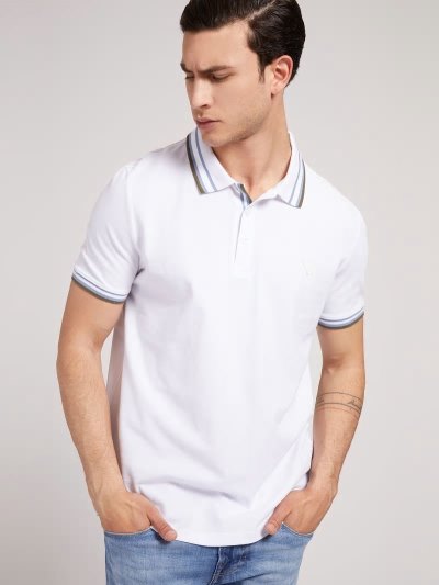 Guess Front Logo Polo Erkek Polo Gömlek Beyaz | TR-613783