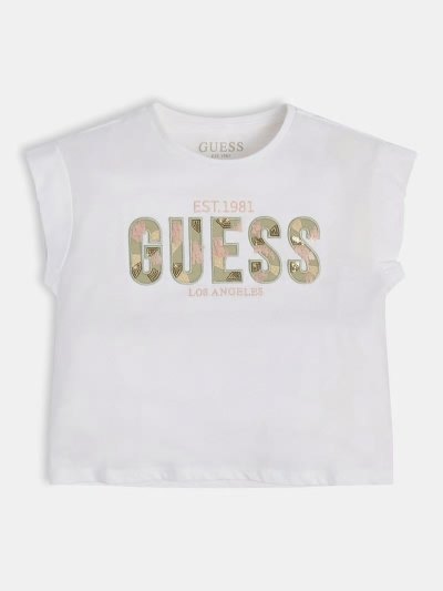 Guess Front Logo Print Çocuk Tişört Beyaz | TR-898357