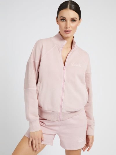 Guess Front Logo Zip Sabitleme Kadın Tişörtü Pembe | TR-040757