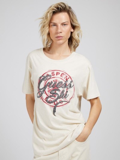 Guess Front Print Erkek Tişört Bej Rengi | TR-306938