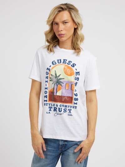 Guess Front Print Erkek Tişört Beyaz | TR-267541