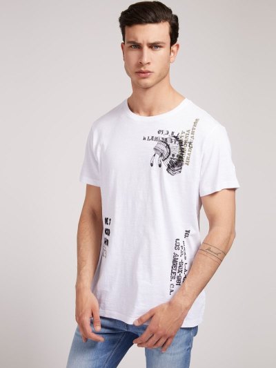 Guess Front Print Erkek Tişört Beyaz | TR-855109