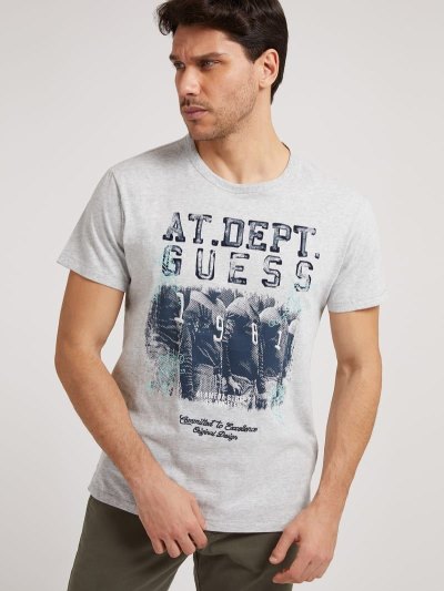 Guess Front Print Erkek Tişört Gri | TR-429792