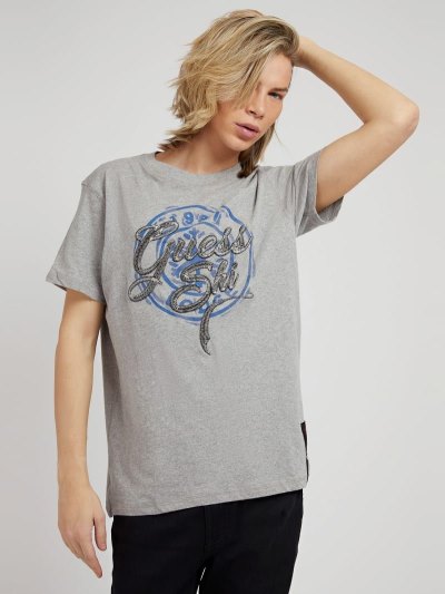 Guess Front Print Erkek Tişört Gri | TR-925885