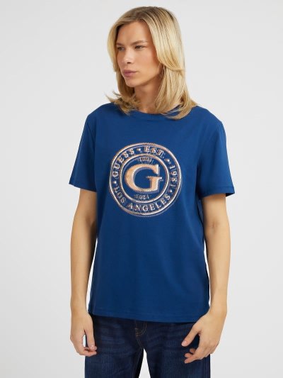 Guess Front Print Erkek Tişört Mavi | TR-508171