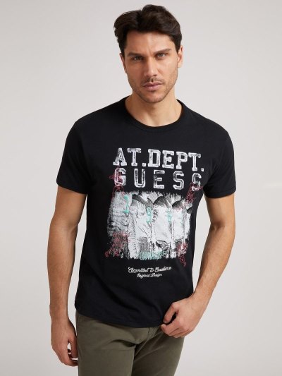 Guess Front Print Erkek Tişört Siyah | TR-161097