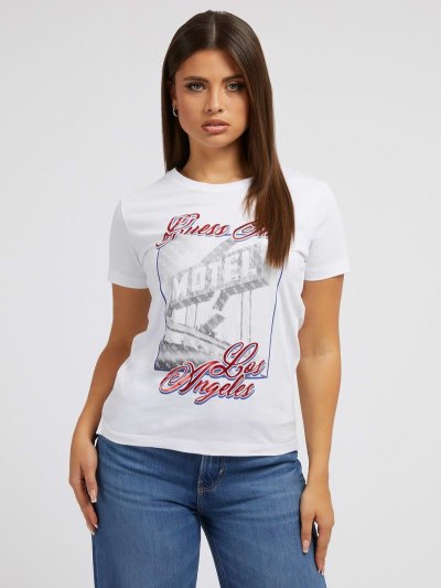 Guess Front Print Kadın Tişört Beyaz | TR-708969