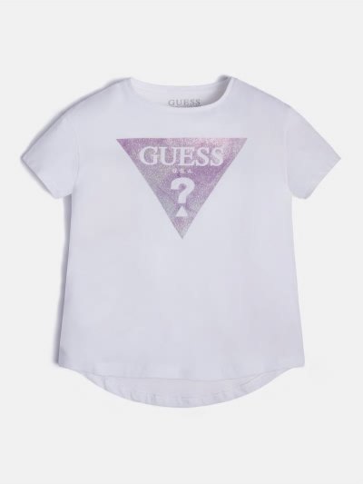 Guess Front Tringle Logo Çocuk Tişört Beyaz | TR-996375