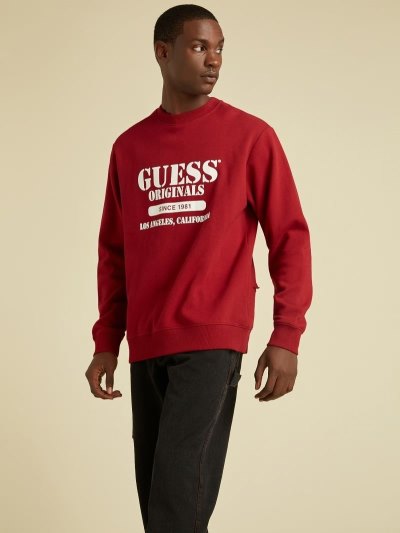 Guess Front-logo Erkek Tişörtü Kırmızı | TR-532206