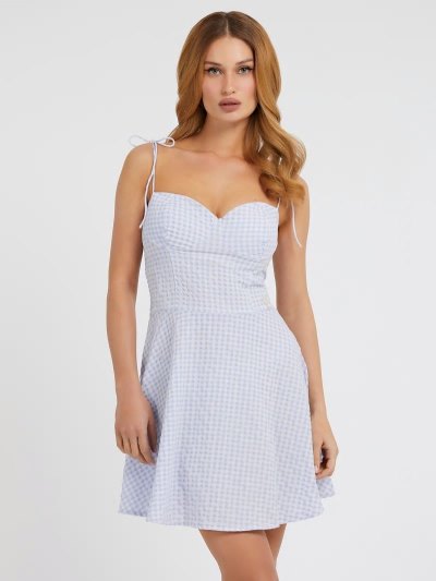 Guess Gingham Check Kadın Elbise Lilac | TR-846577