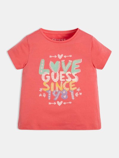 Guess Glitter Logo Çocuk Tişört Mercan | TR-845043