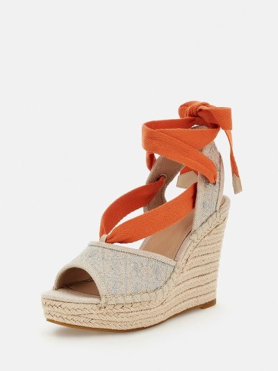 Guess Halona 4g Logo Wedge Kadın Sandalet Bej Rengi | TR-472966